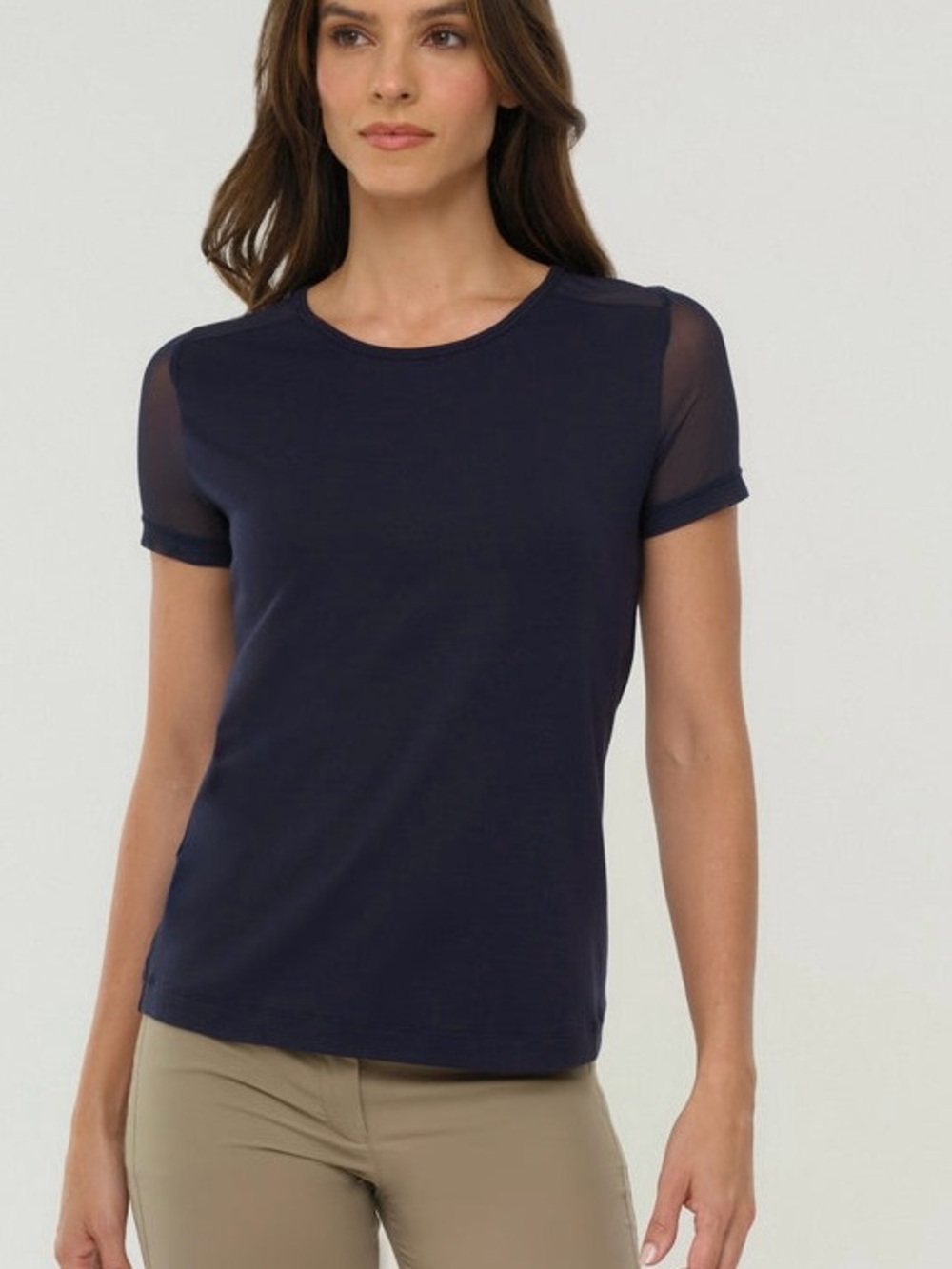 Anatomie Melissa Tshirt Tee Top Womens L Mesh Panel Short Sleeve Crew Navy